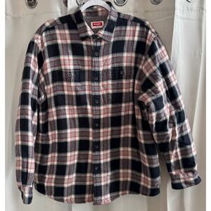 Vintage Wrangler Men Sherpa Lined Plaid Flannel Shirt Jacket Large Western 19898